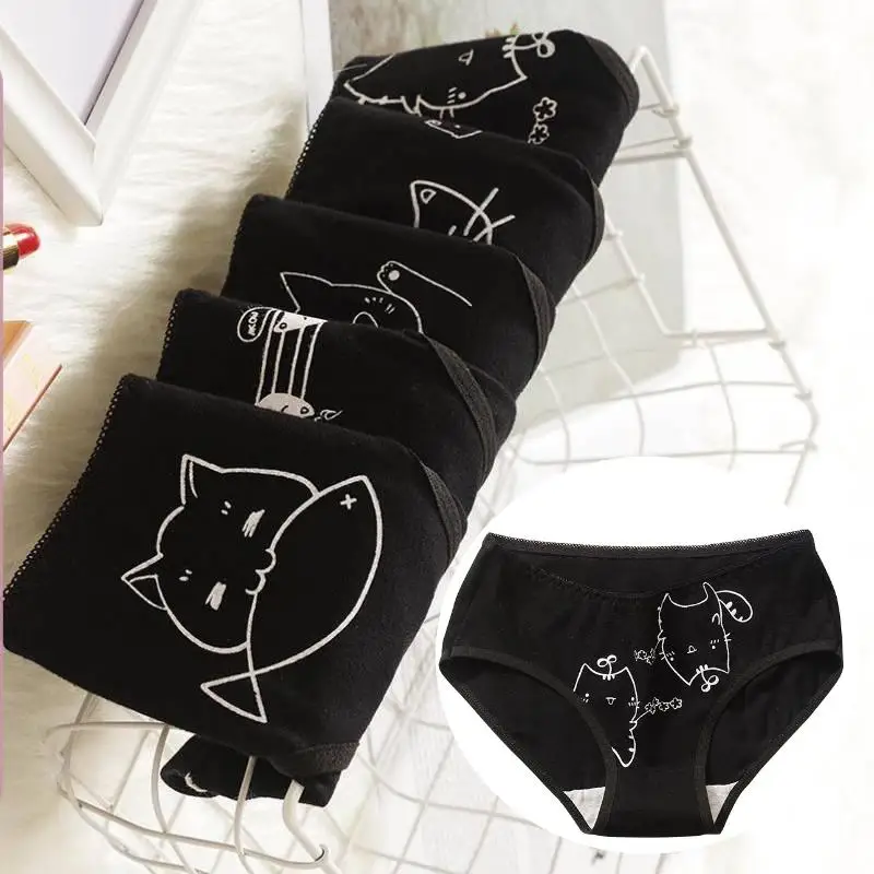 5Pcs/set Cotton Underwear Cute Cartoon Cat Panties for Woman Girl Soft Pantys Plus Size Breathable Briefs Female Sexy Lingerie