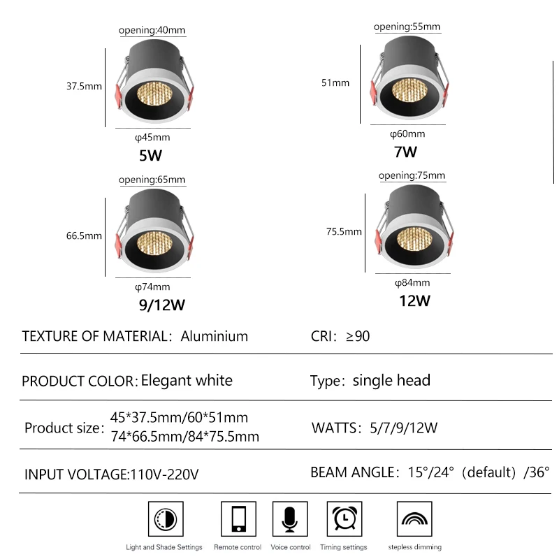 Intelligent Voice Control Dimming And Color Matching Narrow Edge  COB Embedded Living Room Bedroom Spotlight