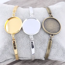 10pcs Fit 20mm Round Cabochon Bracelet Blanks Gold Silver Plated Bronze Metal Cuff Bracelets Bangle Base Settings Diy Bezels