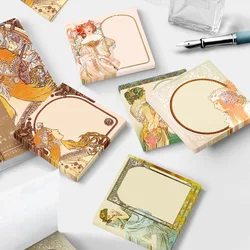 Alphonse Mucha serie de pintura al óleo, almohadillas de notas, estilo Retro europeo, notas adhesivas, decoración de diario DIY, 50 hojas por juego