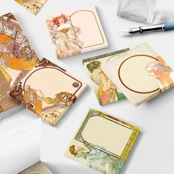 50 folhas/conjunto alphonse mucha pintura a óleo série almofadas de memorando retro estilo europeu notas pegajosas diy diário decoração