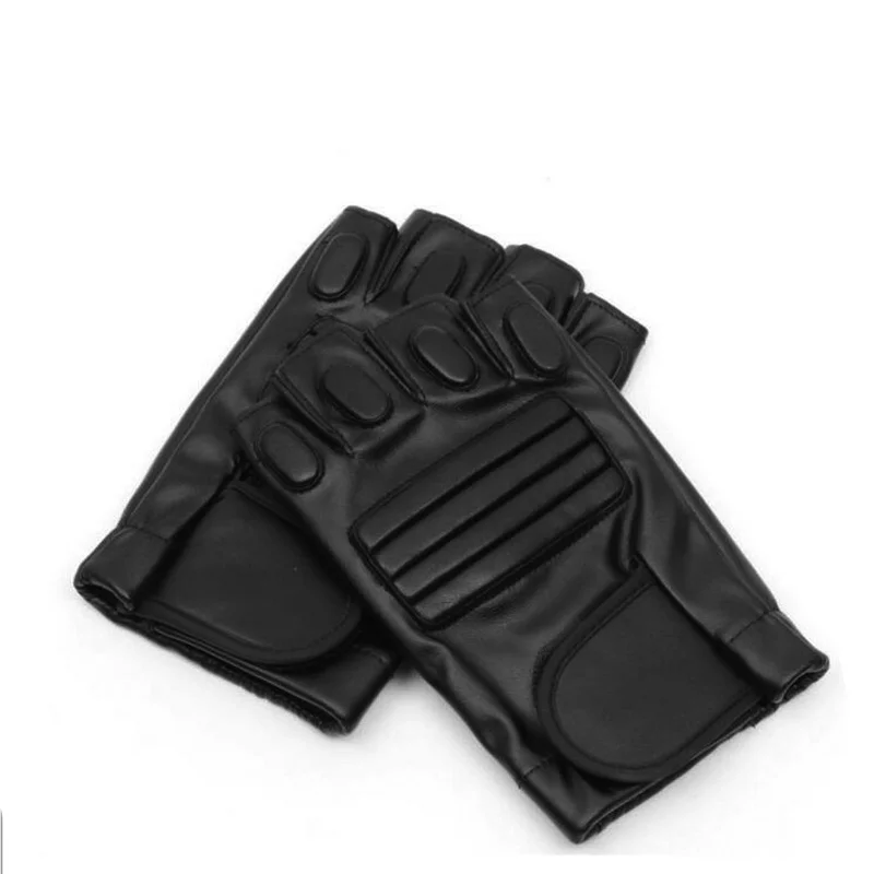 Guante de gimnasio de cuero PU negro para hombre, deporte, Fitness, ciclismo, medio dedo, Guantes de conducción, G141