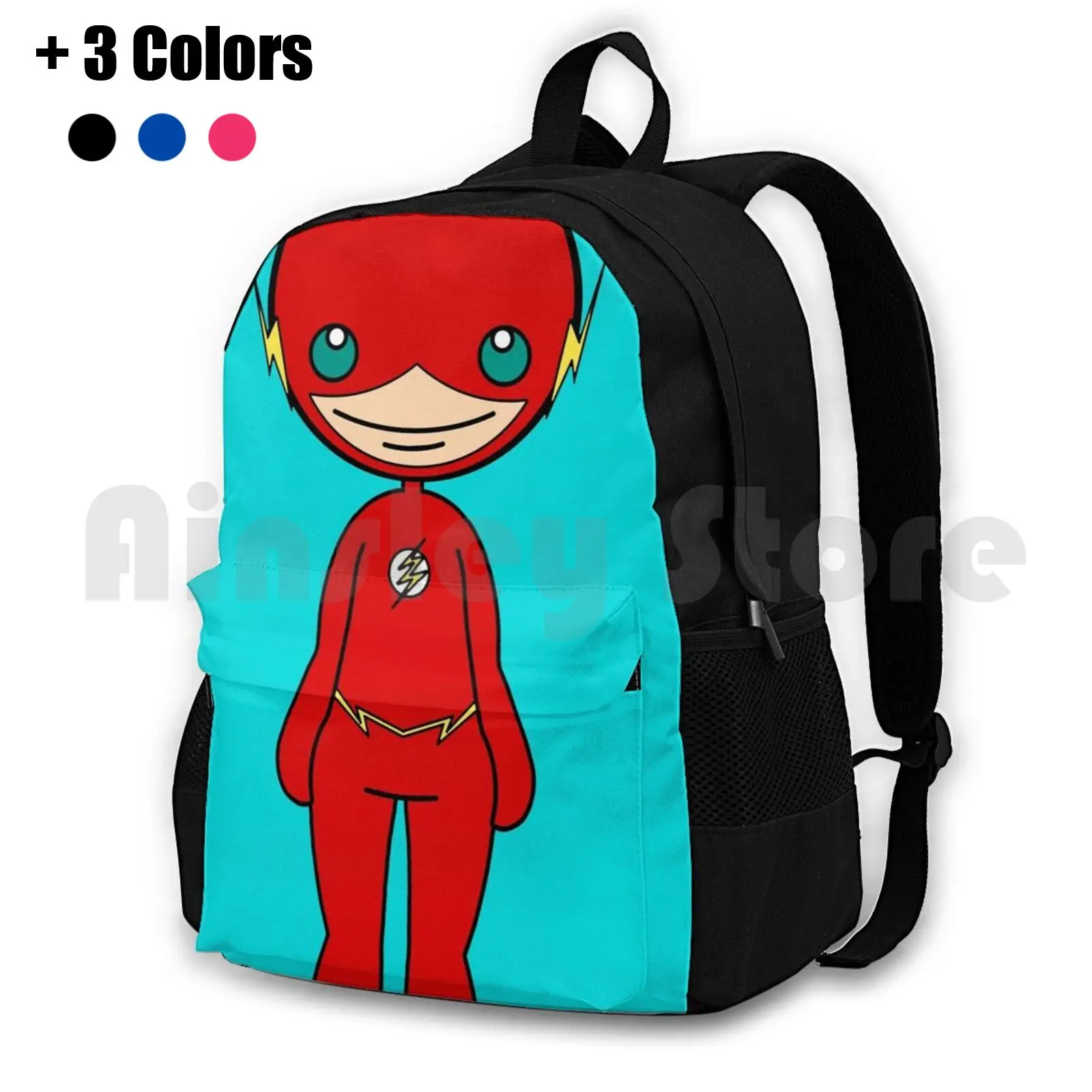 Flash Outdoor Hiking Backpack Waterproof Camping Travel Cute Red Yellow Flash Hero Superhero Chibi Blue Adorable