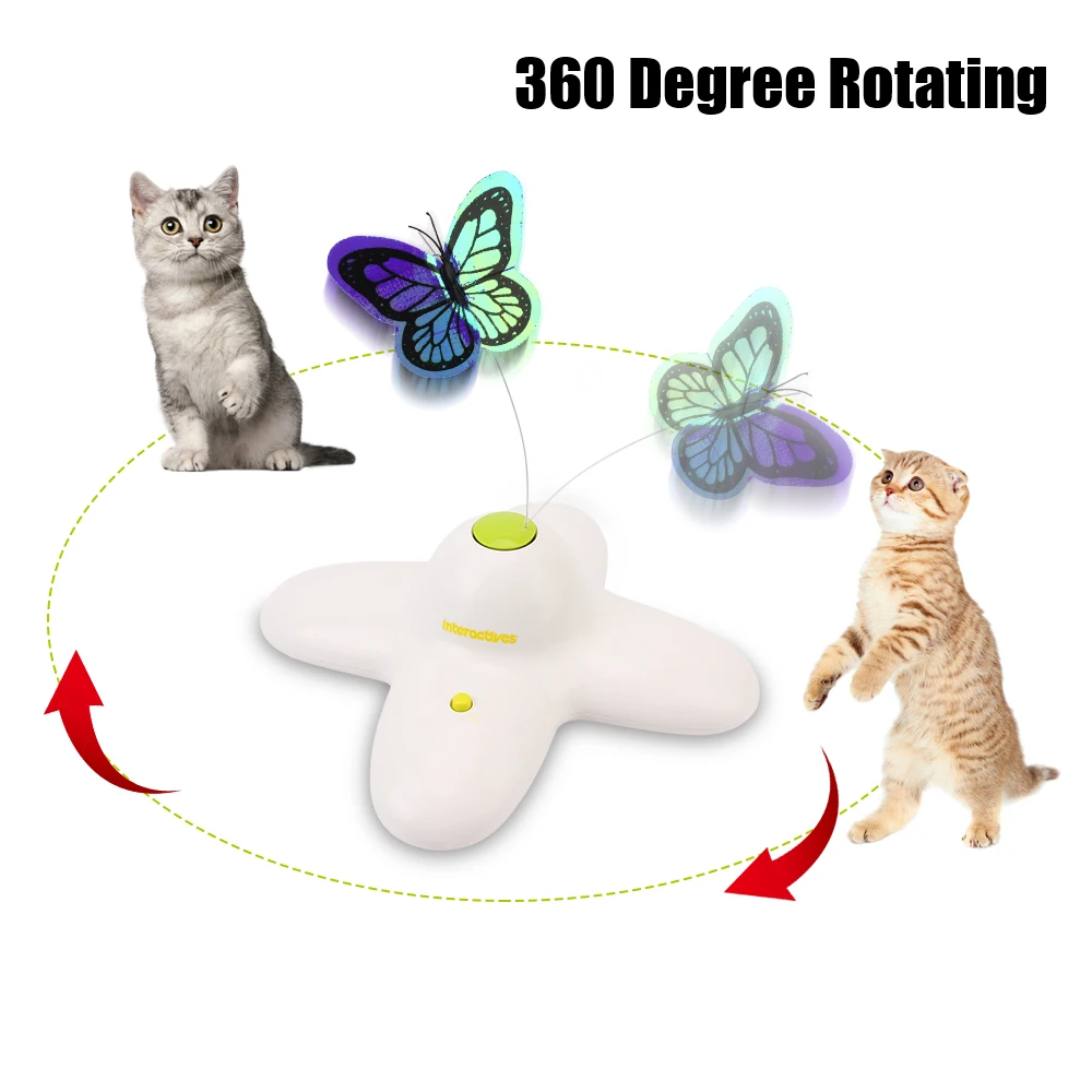 Flashing Puzzle Toy Activated Butterfly Funny Toys Interactive Flutter Bug Cat Toy Smart 360 Degree Rotating Motion Automatic