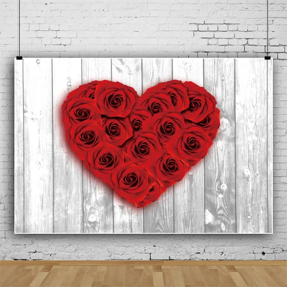 Laeacco-خلفية مطبوعة بأزهار وردية حمراء ، ألواح بيضاء ، ديكور حفلات ، صورة حب للأطفال ، صورة خلفية للصور ، استوديو الصور