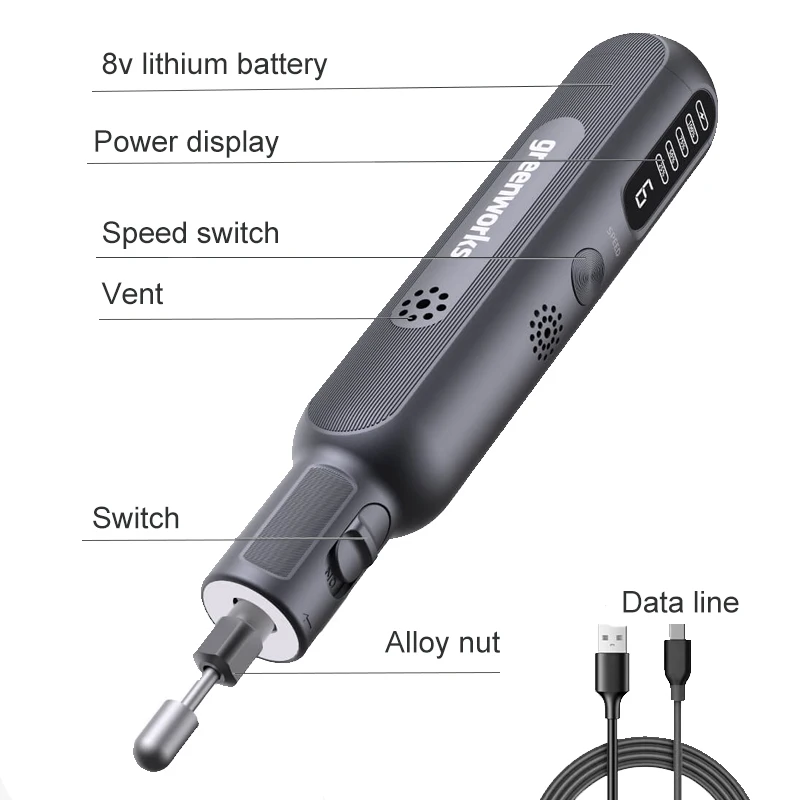 Greenworks 8V mini Grinder, xiaomi style 52pcs 80W Engraving Grinding Cordless Variable Speed Power Tools USB Charger