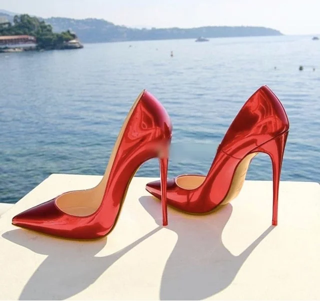 Hologram Iridescent Stiletto Heels Mirror Pumps Pointed Toe Shallow High heel Shoes Laser Reflected Leather Wedding Shoes Bride