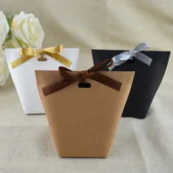 HOMEGRACE 25/50pcs Blank Kraft Paper Bag White Black Candy Bag Wedding Favors Gift Box With Ribbon Package Birthday Party Decor