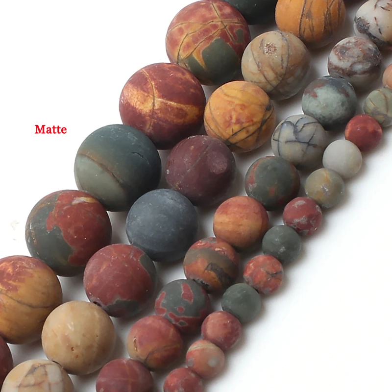 4/6/8/10mm Frosted Picasso Jaspers Matte Beads Natural Stones Round Loose Beads for Jewelry Making Bracelet Necklace Diy