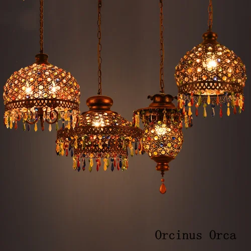 Mediterranean colored glass chandelier Restaurant Bar corridor Southeast Asia exotic style led creative Crystal Chandelier