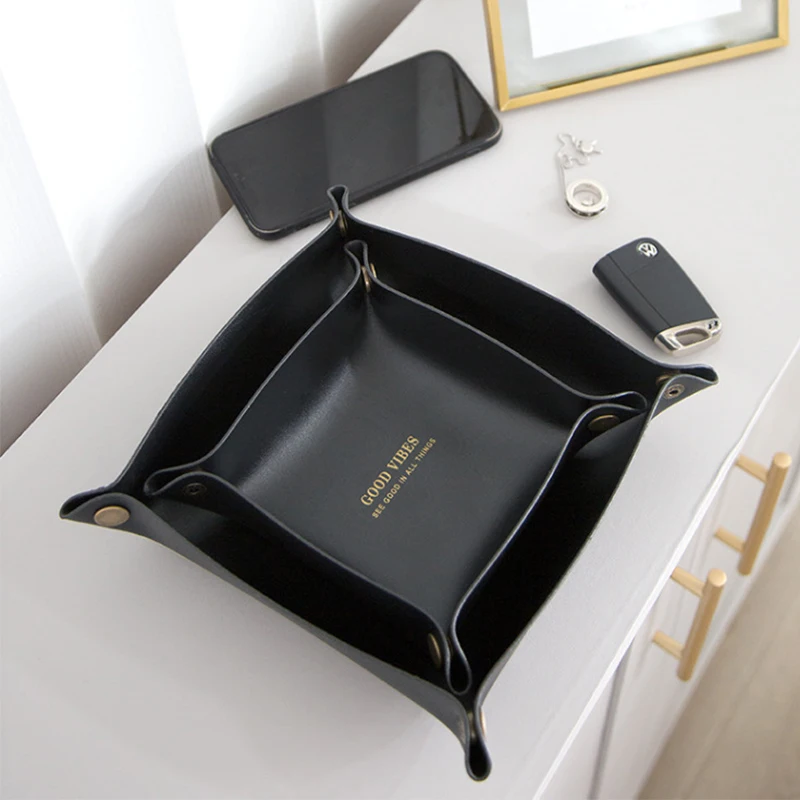 1pc Jewelry Tray 20*20 PU Leather Snap Fastener Necklace Bracelet Earring Storage Organize Accessories Holder Desktop Collection