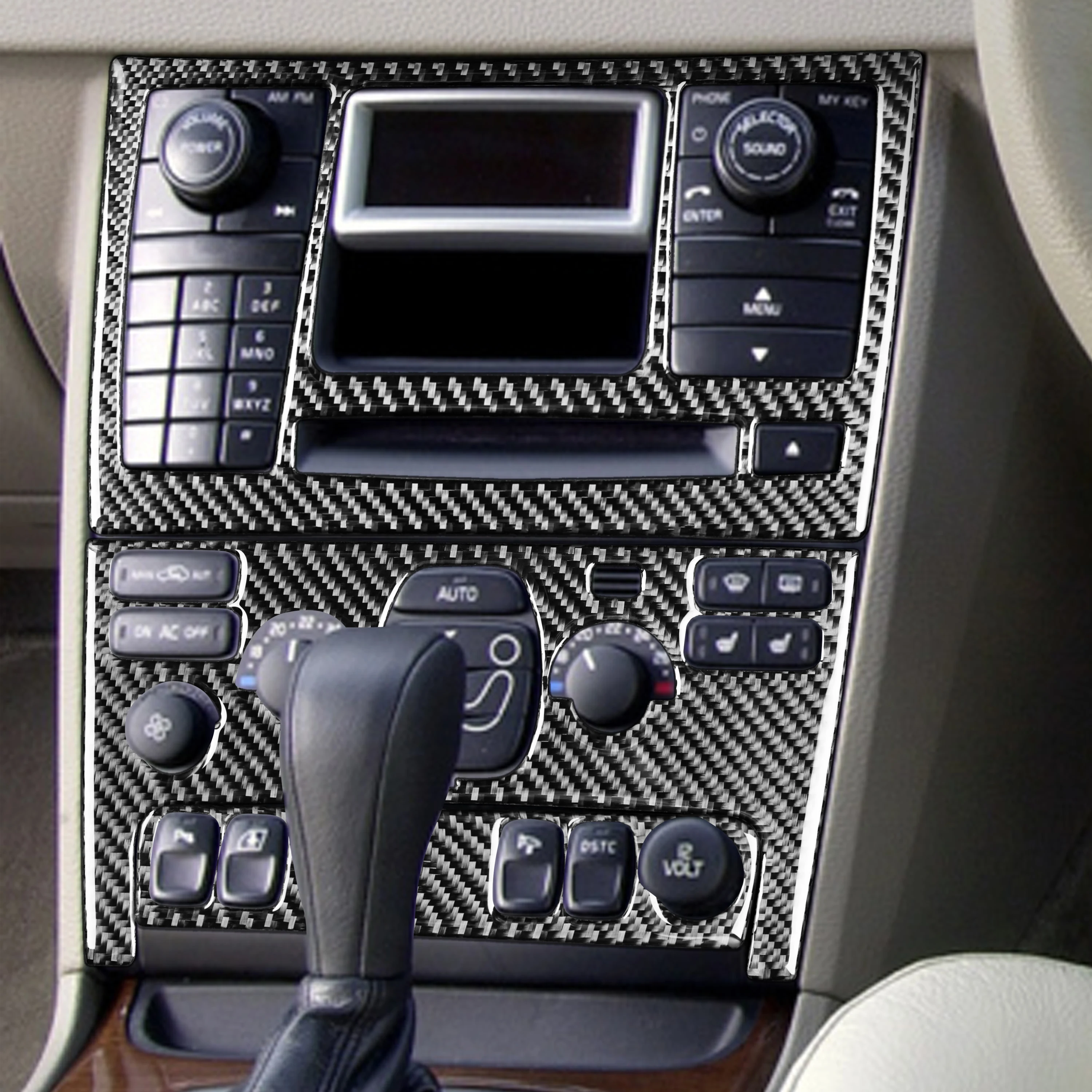 For Volvo XC90 2003-2014 Real Carbon Fiber Stickers Centre Radio AC CD Gearshift Door Panel Car Accessories Interior Decorative