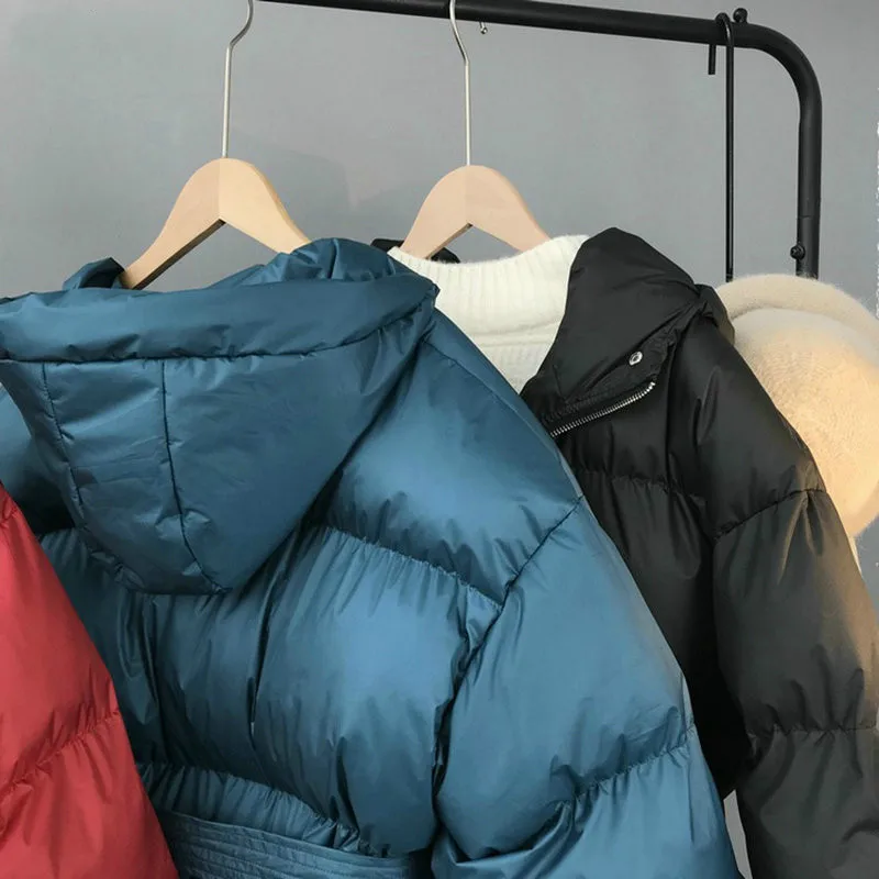 Women Solid Oversize Parkas With Slashes Hooded Zipper 2024 Winter Female Warm Coat Korean Fashion Jacket