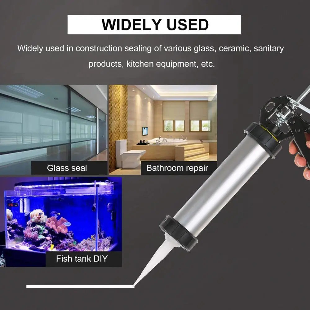 300ML Aluminum Alloy Labor-saving Hand Glass Cement Caulking Gun Beauty Sewing Tool Rotary Manual Glue Gun Black