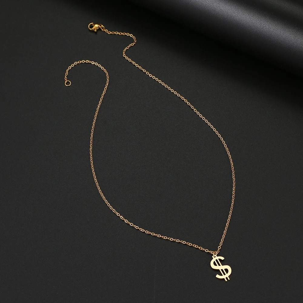 Stainless Steel Necklaces Dollar Symbol Currency Style Pendant Collar Chain Fashion Necklace For Women Jewelry Party Best Gifts