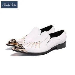 Christia Bella New Fashion Party Men Dress Shoes Bridegroom White Genuine Leather Formal Shoes Male Business Office Oxfords