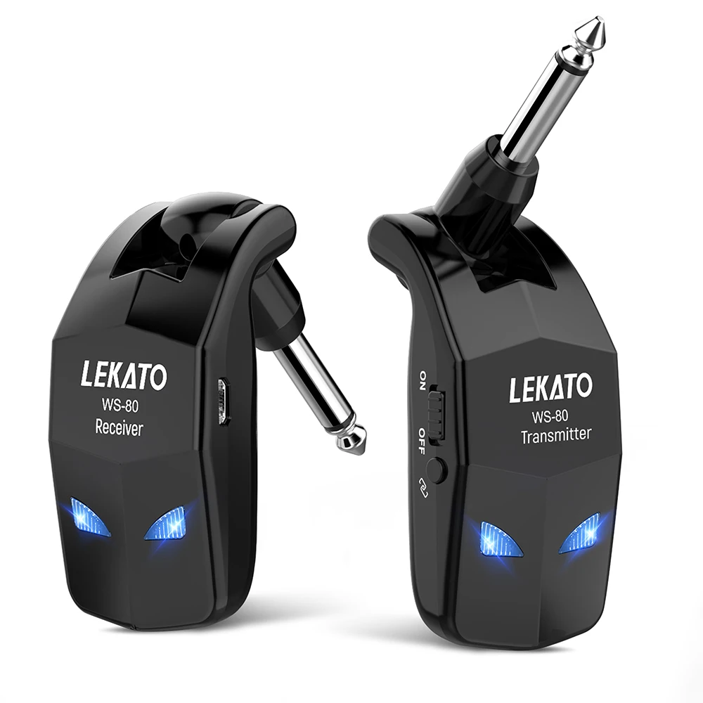 LEKATO 2.4GHz Wireless Guitar Bass System Built-In Rechargeable Guitar Transmitter Guitar Wireless System Transmitter Receiver