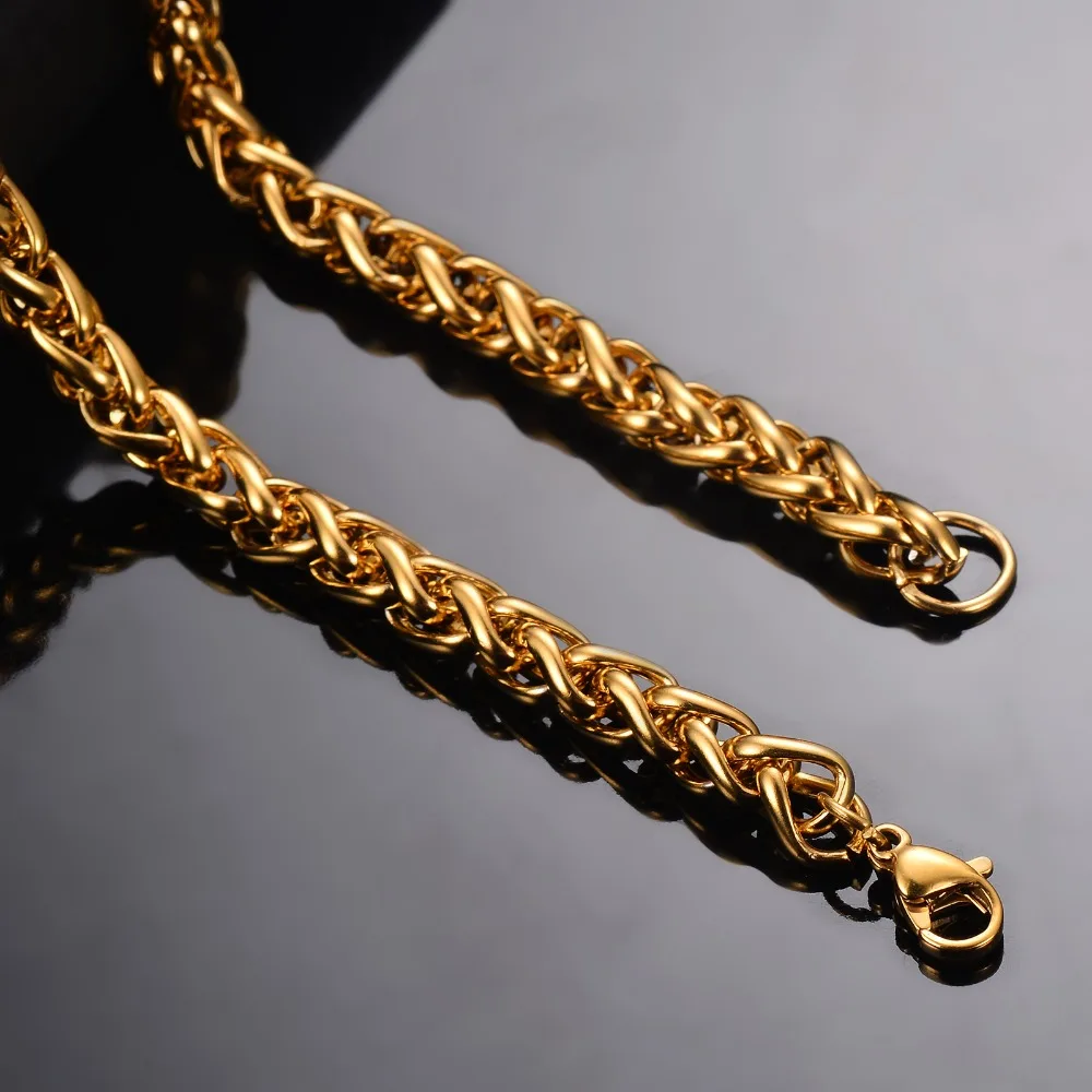 Stainless Steel Wheat Link Chain Gold Color Necklaces for Men Women 8-39 Inch Pendent Fashion Jewelry