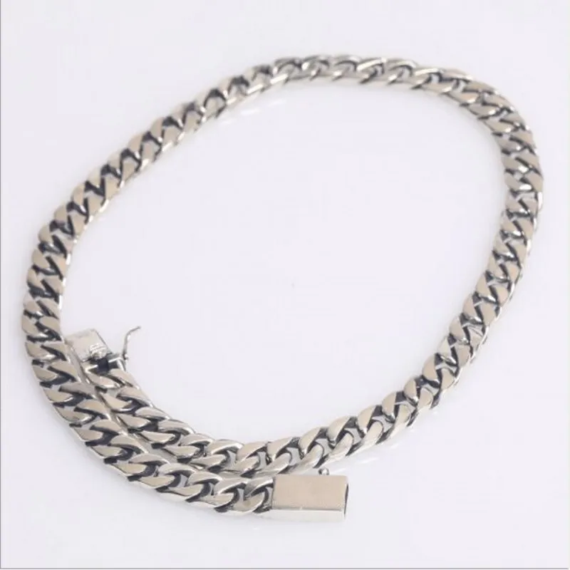 New 100% S925 pure silver men's necklace 8MM simple whip chain clavicle chain personality Thai silver necklace for men