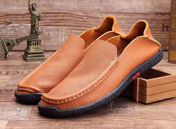 New Breathable Men Genuine Leather Casual Shoes Vintage Lazy Anti- Skid Moccasins Men Loafers Luxury Brand Wear-Resistant Shoes