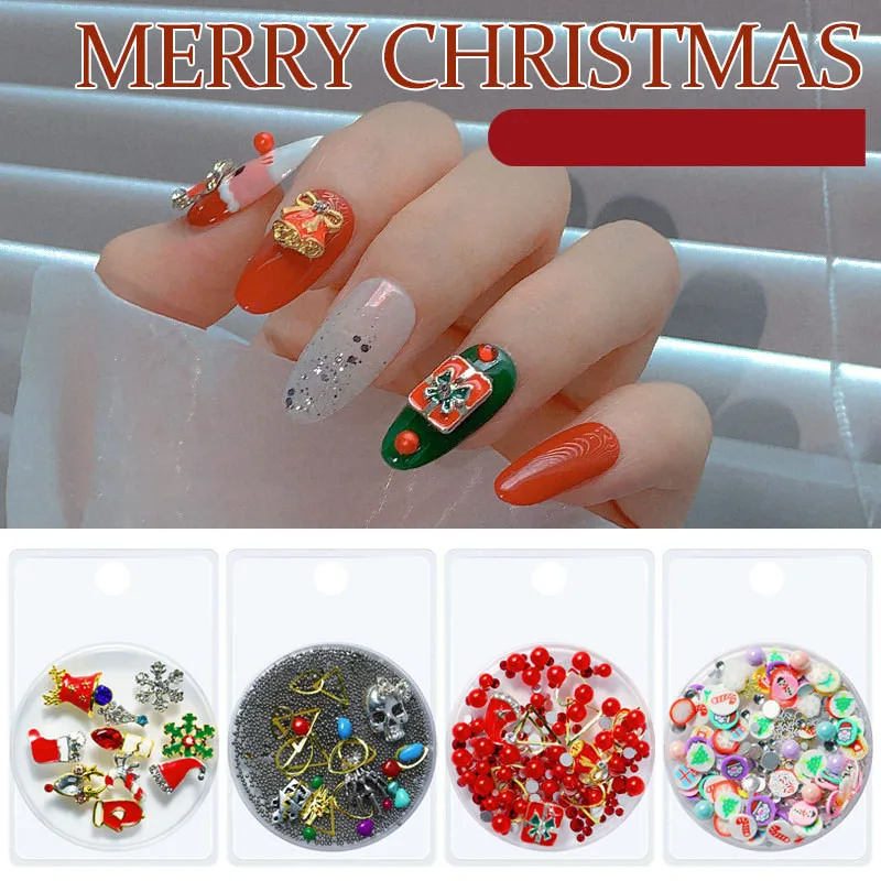 

Manicure Christmas Halloween Mix Rhinestone Decor Snowman Snowflake Pumpkin Flake Nail UV Gel Polish Metal Pearl Decor Charms