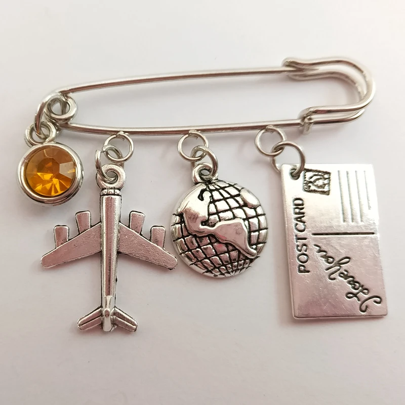1pcs Love Travel Charm Airplane Brooch Globe Compass Passport Brooch Best Friends Gift Brooch,Gift for Flight Attendant