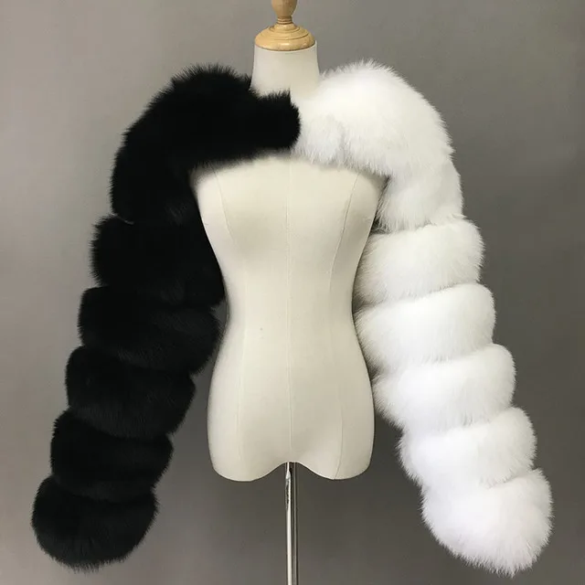 Jaqueta curta de pele de raposa falsa para mulheres, casaco peludo, top, patchwork elegante, manga comprida, vison quente, alta qualidade, moda inverno