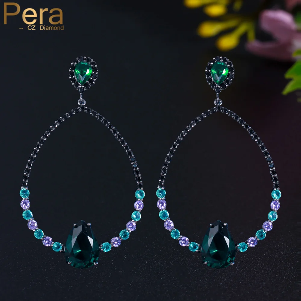 

Pera Vintage Green Purple Cubic Zirconia Long Large Hollow Water Drop Dangle Earrings Costume Party Ear Jewelry for Women E770