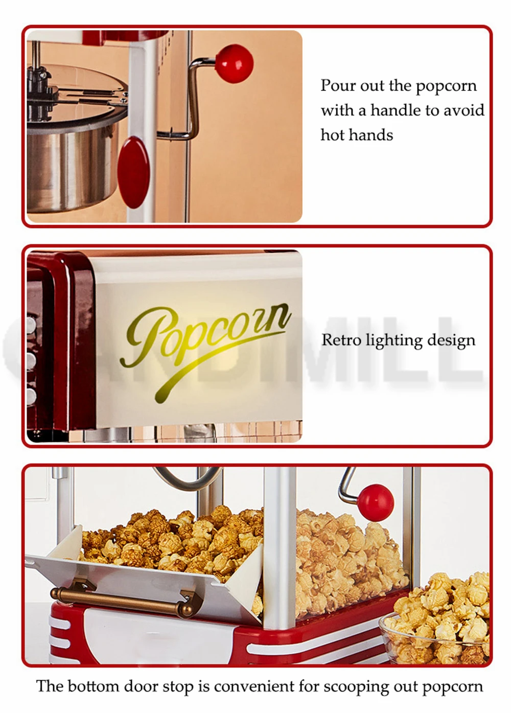 CANDIMILL Electric Corn Popcorn Maker Automatic Mini Home Popcorn Machine Corn Cooking Machine DIY Corn Popper