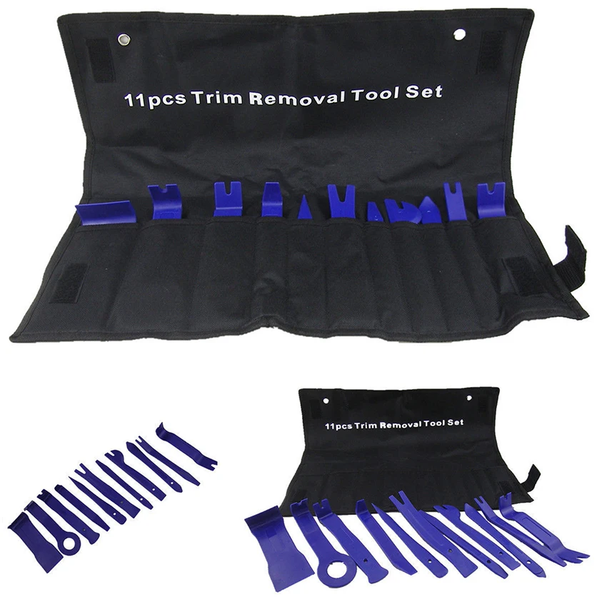 11 pçs/set carro guarnição e porta do painel de remoção kit plástico pry painel da porta clipe remoção conjunto para o veículo traço rádio áudio instalador