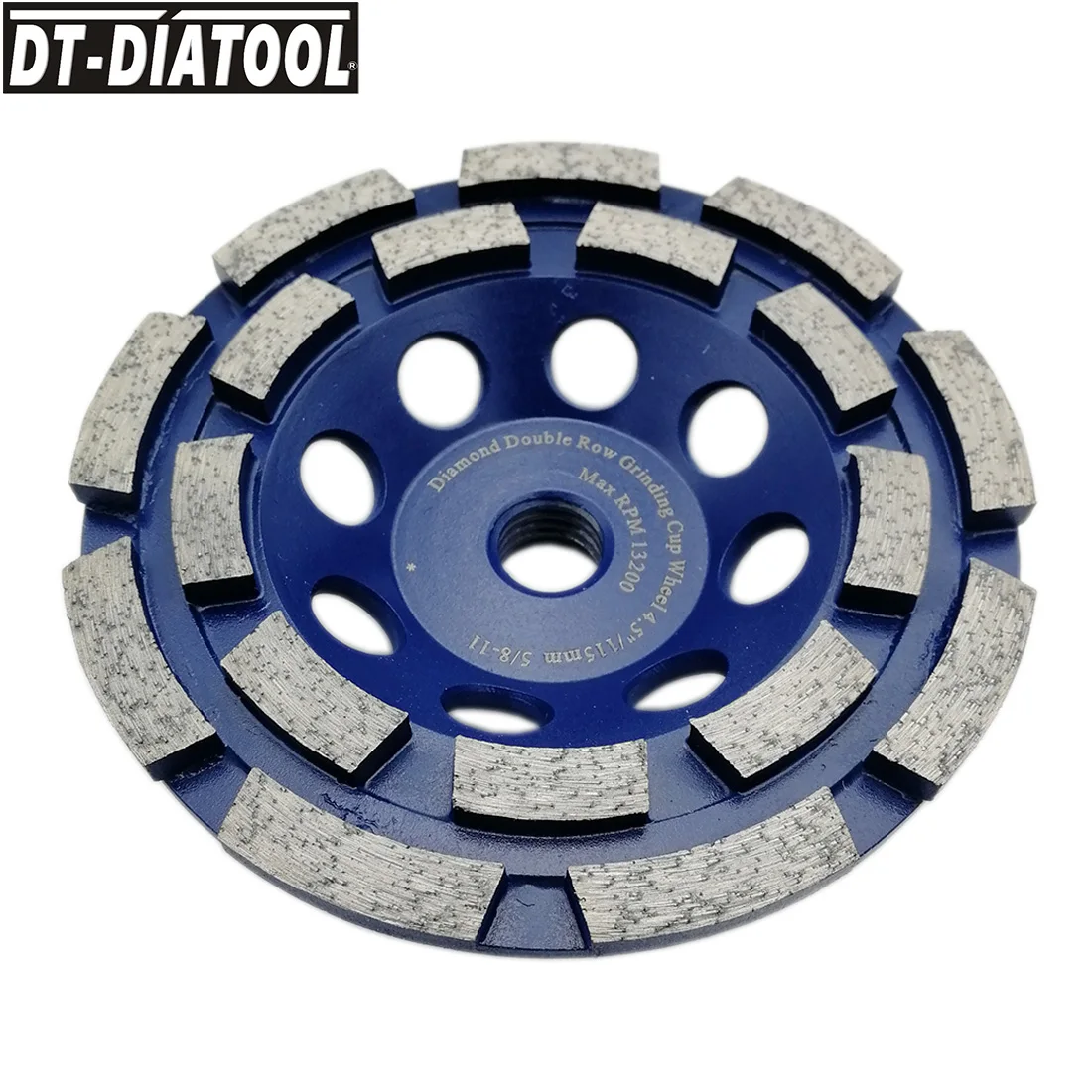 DT-DIATOOL 1 шт. 4,5 дюйма/115 мм 5/8-11 резьба, двухрядный алмазный шлифовальный стакан для бетона, кирпича, твердого камня, гранита, мрамора