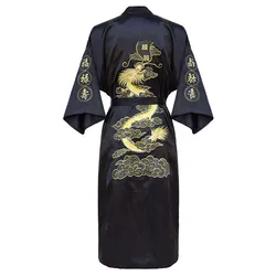 Peignoir Kimono de Luxe pour Homme, Vêtements de Maison, Surdimensionné 3XL, Broderie Dragon Chinois, Vêtements de Nuit