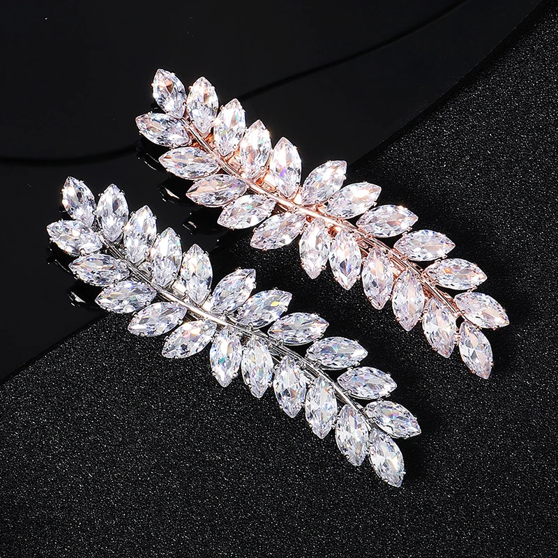 Miallo Fashion Barrette Cubic Zirconia Leaf Hair Clips for Women Accessories Bridal Wedding Hair Jewelry Party  Bride Headpiece