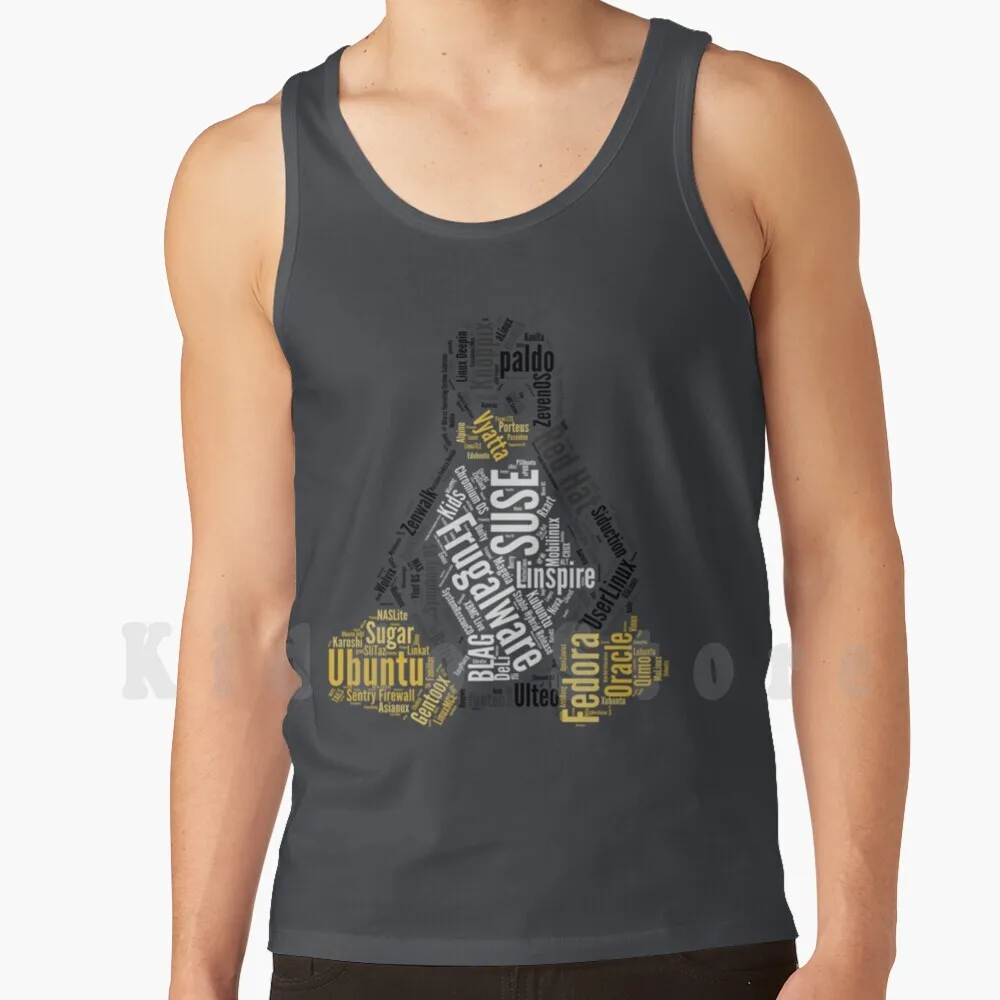 Tux Typo Tank Tops Vest 100% Cotton Linux Distro Distribution Ubuntu Red Hat Fedora Tux Penguin Pinguin Word Art Tag Cloud