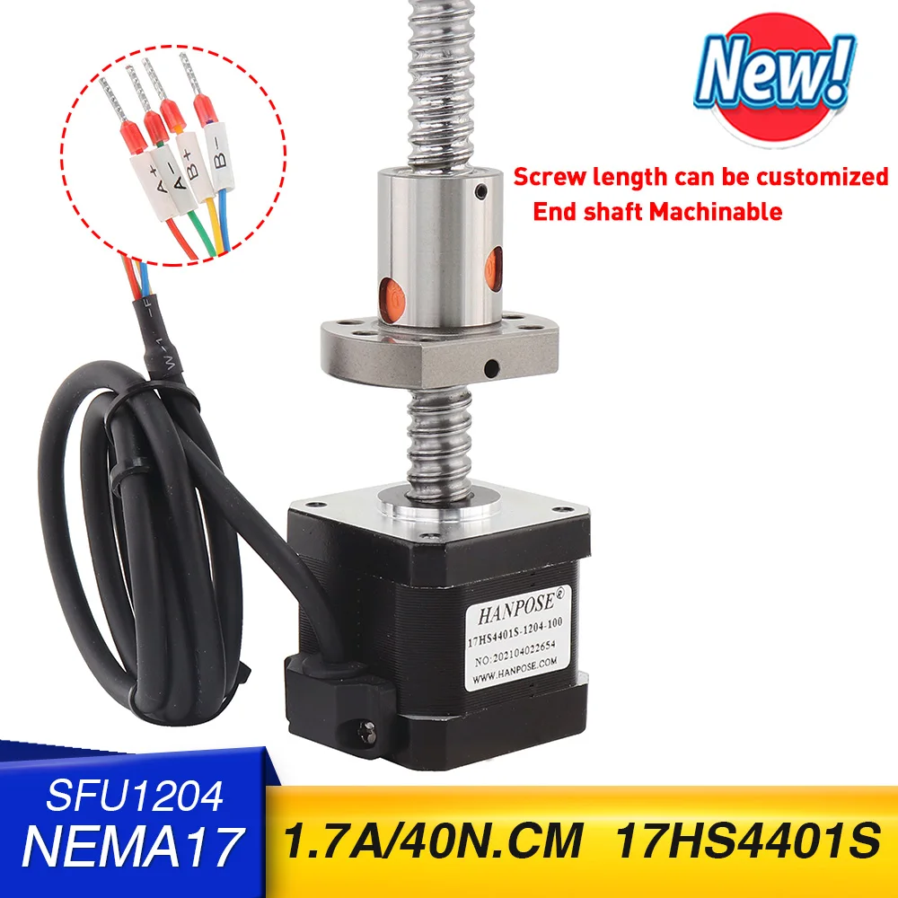 SFU1204 Ball screw motor nema17 stepper motor 1.7A 40N.cm 17hs4401S 12mm diameter 42BYGH for Precision cnc machine