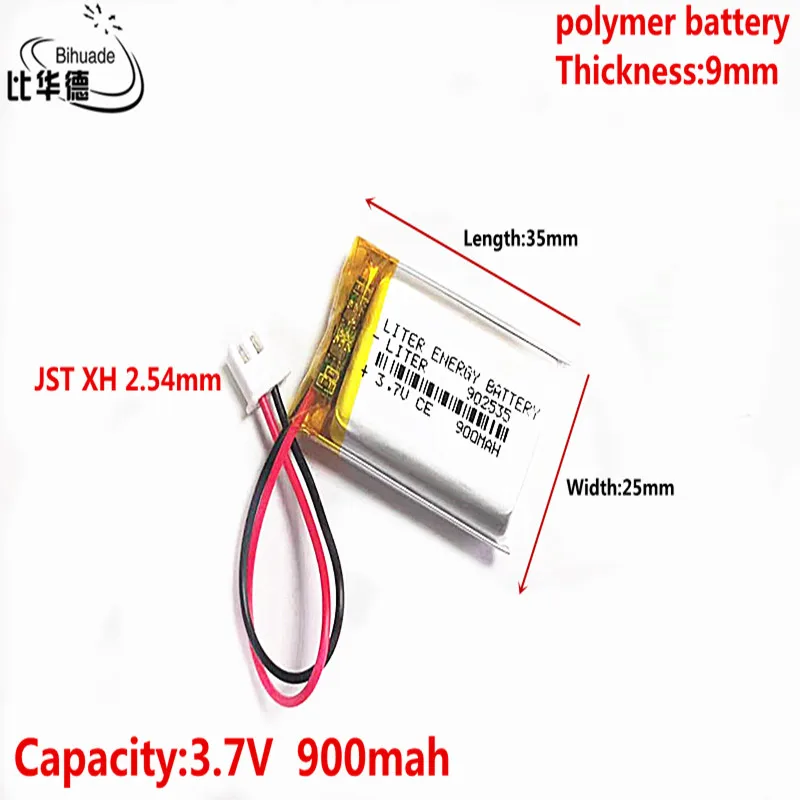 3.7V 900MAH 902535   JST XH 2,54 mm akumulator litowo-polimerowy LiPo do słuchawek Mp3 PAD DVD kamera bluetooth