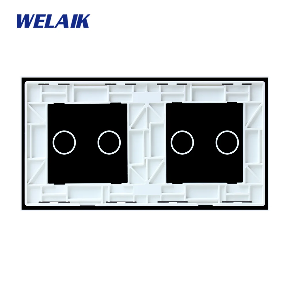 WELAIK  EU 2Frame 151*80mm 2Gang 1Gang LED Light Wall Touch Switch White Crystal Tempered Glass Panel Only DIY Parts  A2922W1