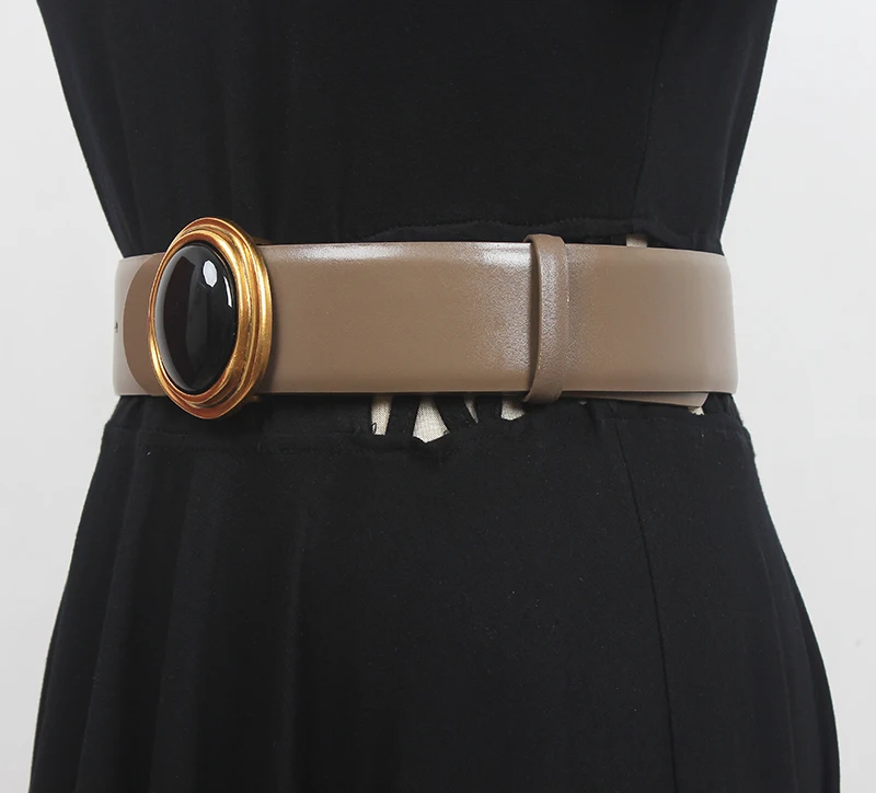 Women's Runway Diamonds Buckle Genuine Leather Cummerbunds Female Dress Corsets Waistband Belts Decoration Wide Belt R1756