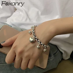 FOXANRY Winter New Silver Color LOVE Heart Bracelet for Women Fashion Creative Balls Pendant Birthday Party Jewelry Gifts