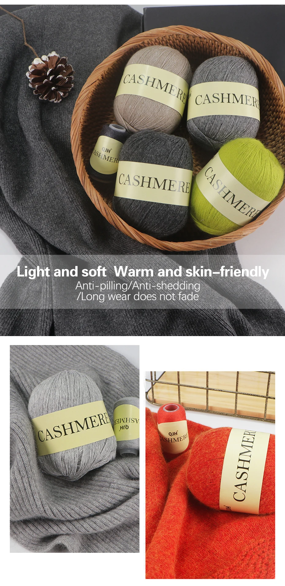 Qjh 300g Merinowolle Garn zum Hands tricken Luxus warmes weiches leichtes Häk elgarn für DIY Hands trick garn Web pullover – Detail 5
