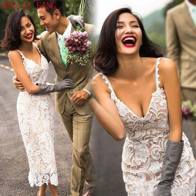 Sexy Spitze Strand Günstige Hochzeit Kleider 2022 Spaghetti Riemen Volle Spitze Mantel Bodenlangen Brautkleid Nach Maß Casamento