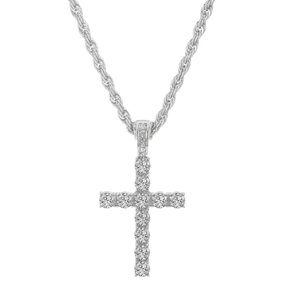 Männer Frauen Hip Hop Kreuz Glänzenden Anhänger Mit 4mm Zirkon Tennis Kette Charme Iced Out Bling Exquisite Halskette Schmuck mode Geschenk – Detail 9