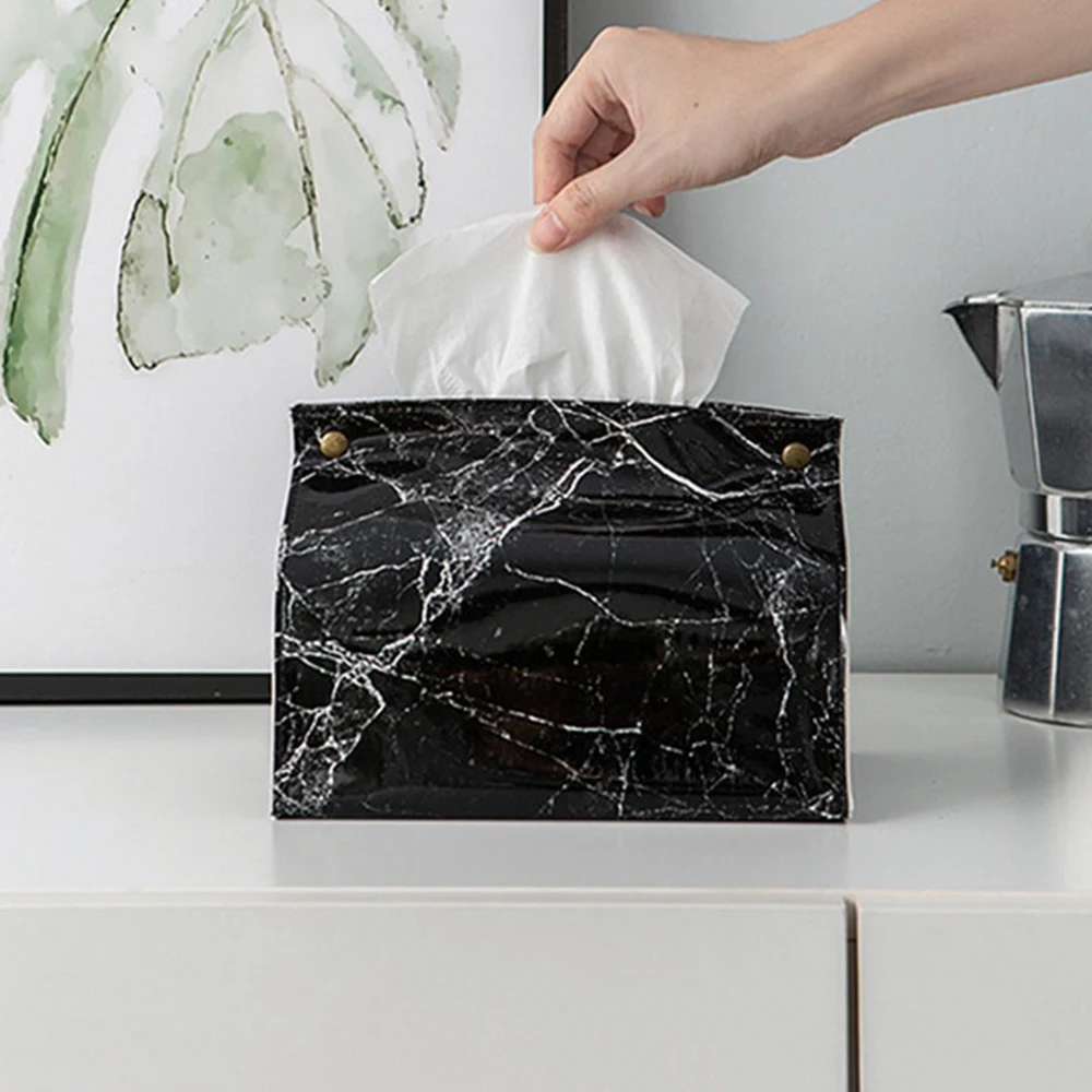 PU Leather Marble Pattern Chic Tissue Case Box Home Car Towel Napkin Papers Bag Container Holder Decoration Organizer Baskets