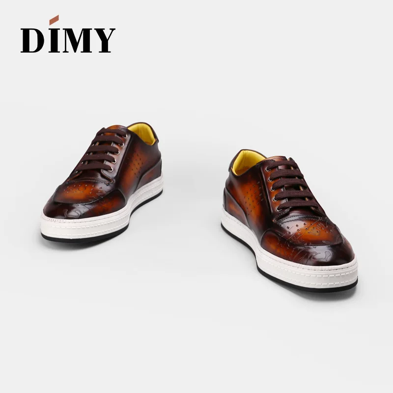 Dimy 2019 handmade custom lace lazy shoes summer men\'s leather breathable casual shoes Brock England wind