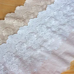 Quality 22cm 2yard/lot White/Beige Embroidered Cotton Lace Cloth Rural Clothing Soft Home Furnishings Cotton Fabric Trims X818