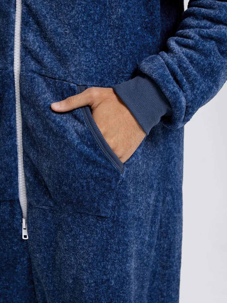 Winter Hoodies For Men Solid Flannel Jumpsuit Long Sleeve Mens One-piece Pajamas Sleepwear