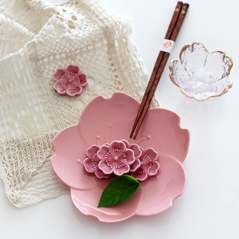 Ceramic Chopstick Rest Sakura Flover Colorful Shelf Prevents Chopsticks Holder Slipping Off DIY Handicraft Japen Ornaments hot