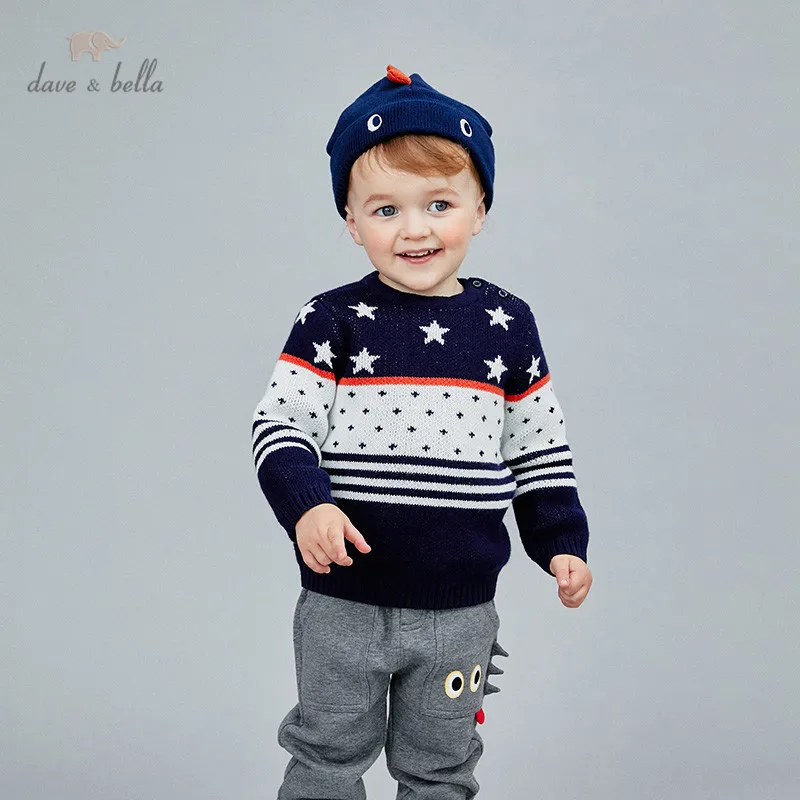 

DB14891 dave bella winter casual baby boys Christmas striped stars patchwork knitted sweater kids fashion toddler boutique tops