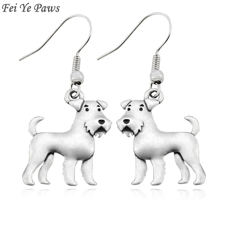 

Antique Silver Color Boho Airedale Terrier&Schnauzer Dog Charm Drop Dangle Hook Earrings Big Long Unique Earrings For Women