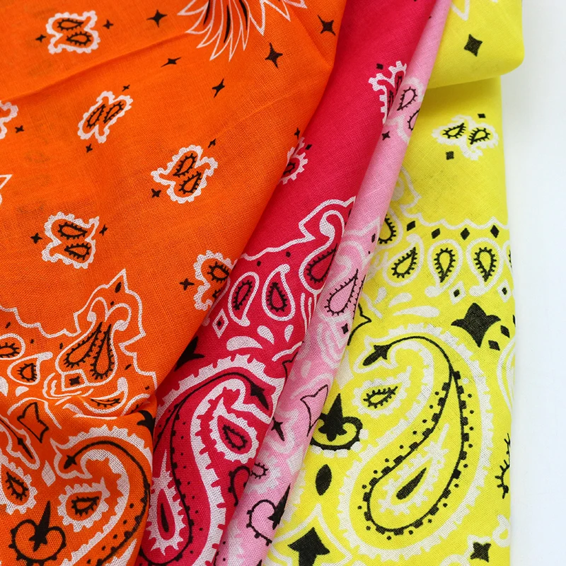 Bright Spring Summer Color Paisley Headscarves Cotton Bandana For Women Girl Heawear Pink Rose Yellow Orange Hair Bands